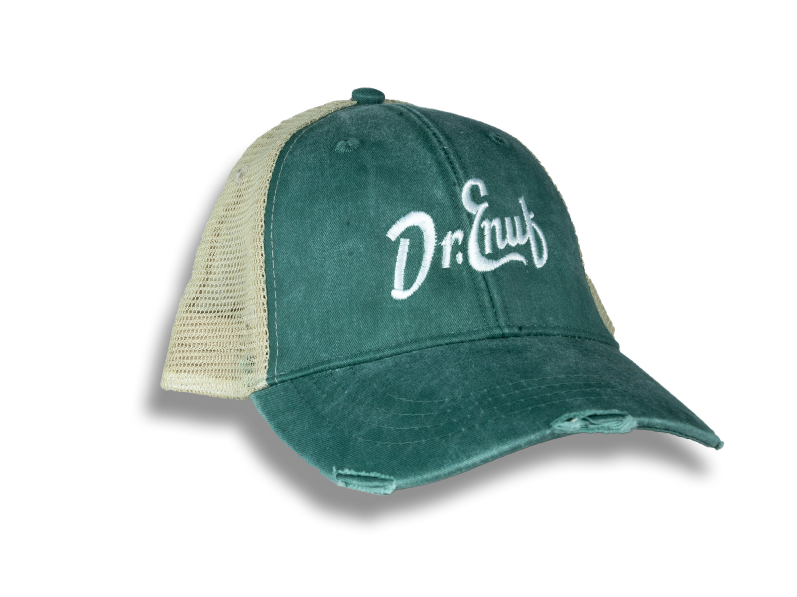 Dr. Enuf Distressed Trucker Hat - Green and White