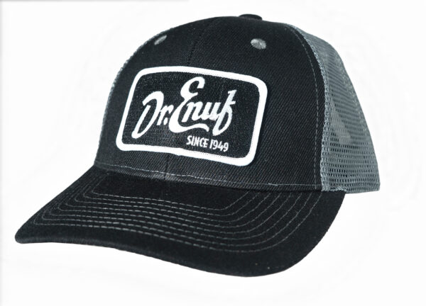 Black Trucker Hat with Black and White Dr. Enuf Patch